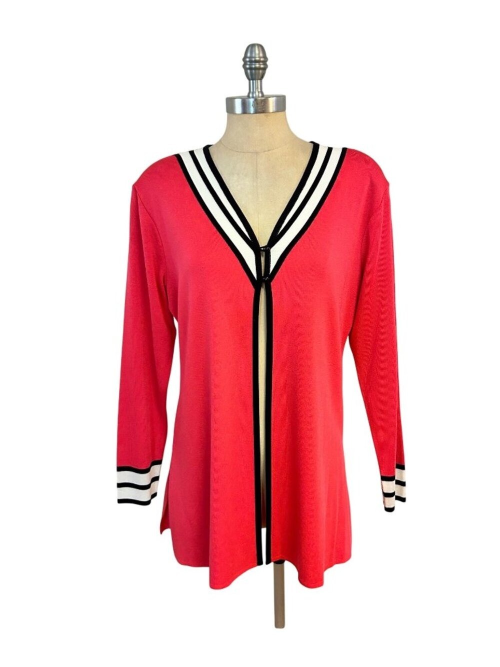 Exclusively Misook Red V-Neck Open Front Cardigan Sweater Acrylic size small